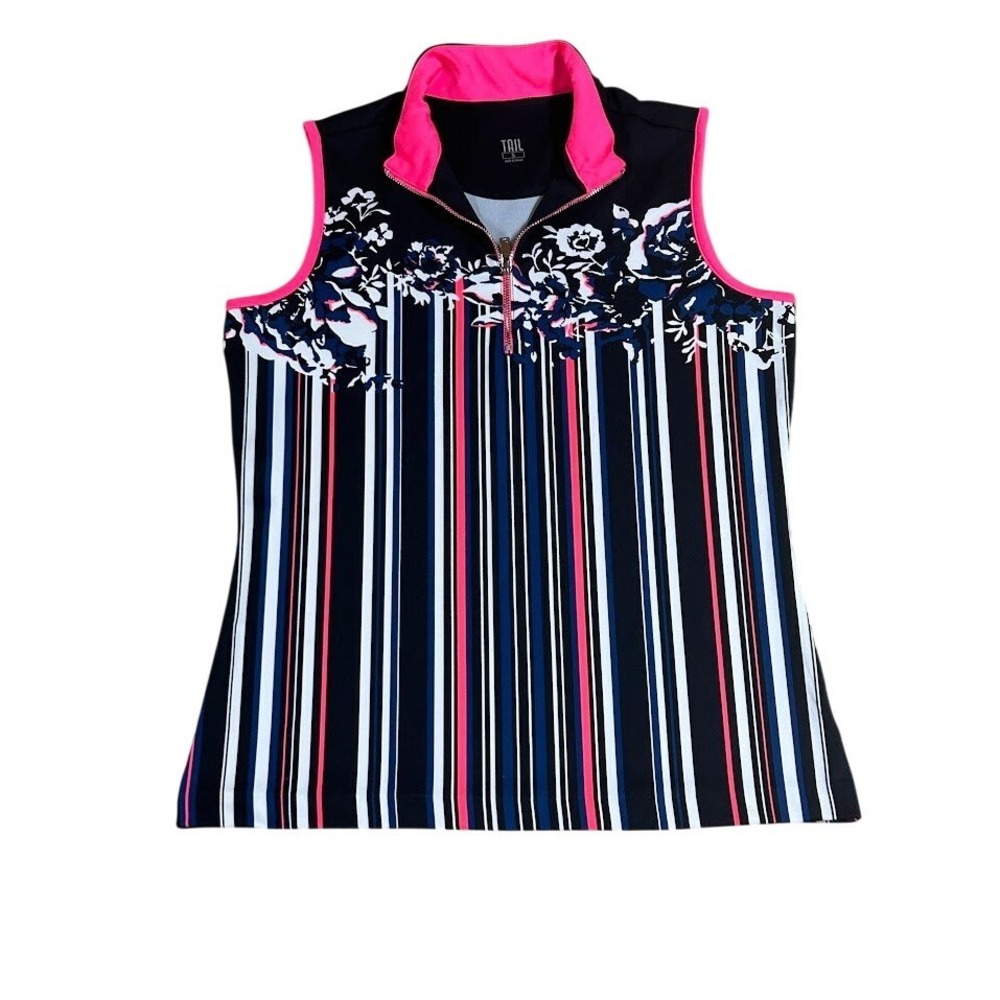 Tail‎ Womens Sleeveless Golf Top Pink Floral Striped Quarter Zip GC1074-F776 S